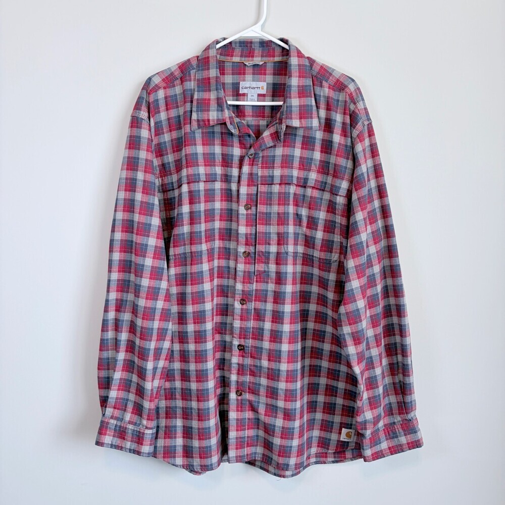 Carhartt Force Plaid Relaxed Fit Button Down Long Sleeve Gorpcore Workwear 2XL